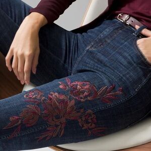 White House Black Market Dark Blue Straight Leg Jeans with Floral Embroidery